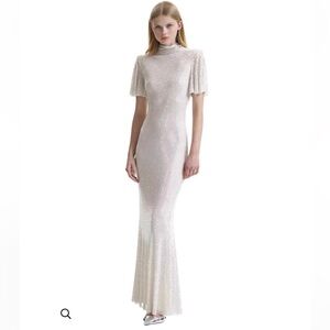 Self Portrait Cream Rhinestone Maxi Dress